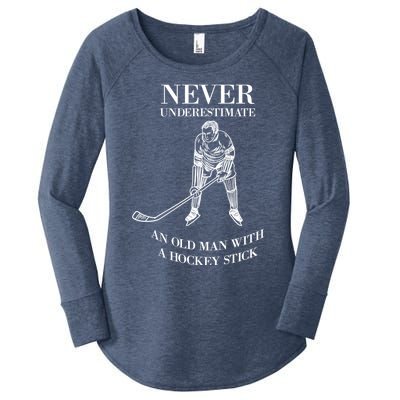 Never Underestimate Vintage Ice Hockey Game Sport Lover Gift Women's Perfect Tri Tunic Long Sleeve Shirt