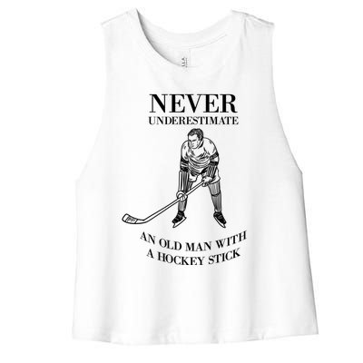 Never Underestimate Vintage Ice Hockey Game Sport Lover Gift Women's Racerback Cropped Tank