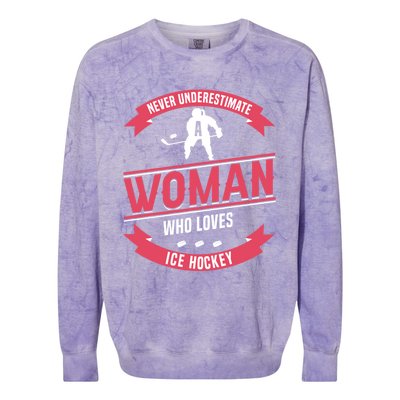 Never Underestimate Who Loves Ice Hockey Meaningful Gift Colorblast Crewneck Sweatshirt