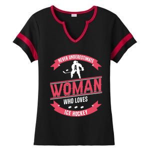 Never Underestimate Who Loves Ice Hockey Meaningful Gift Ladies Halftime Notch Neck Tee