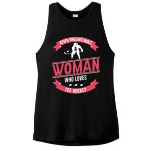 Never Underestimate Who Loves Ice Hockey Meaningful Gift Ladies PosiCharge Tri-Blend Wicking Tank