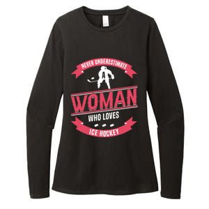 Never Underestimate Who Loves Ice Hockey Meaningful Gift Womens CVC Long Sleeve Shirt