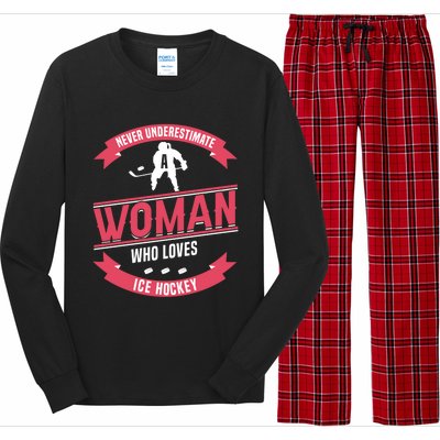 Never Underestimate Who Loves Ice Hockey Meaningful Gift Long Sleeve Pajama Set