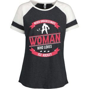 Never Underestimate Who Loves Ice Hockey Meaningful Gift Enza Ladies Jersey Colorblock Tee