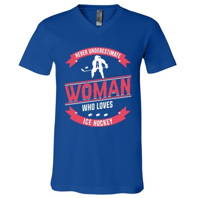 Never Underestimate Who Loves Ice Hockey Meaningful Gift V-Neck T-Shirt