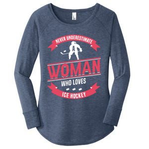 Never Underestimate Who Loves Ice Hockey Meaningful Gift Women's Perfect Tri Tunic Long Sleeve Shirt