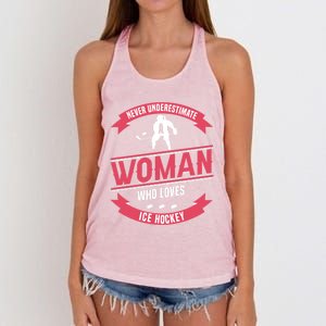 Never Underestimate Who Loves Ice Hockey Meaningful Gift Women's Knotted Racerback Tank