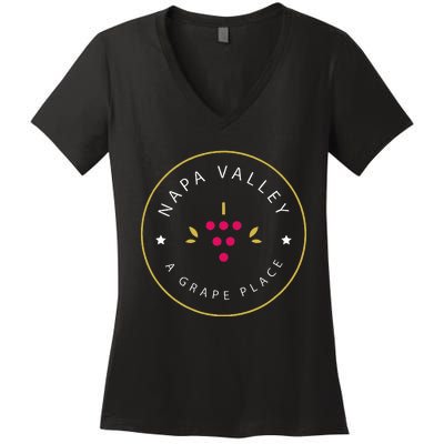 Napa Valley A Grape Place Wine Country Souvenir Women's V-Neck T-Shirt