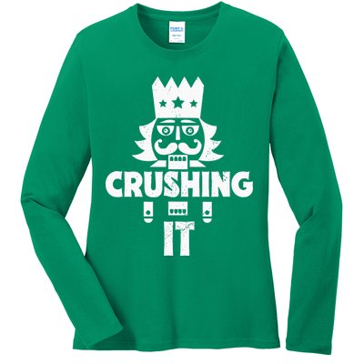 Nutcracker Vintage Christmas Nutcracker Crushing It Ladies Long Sleeve Shirt