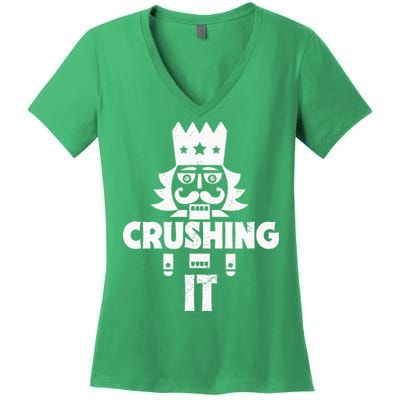 Nutcracker Vintage Christmas Nutcracker Crushing It Women's V-Neck T-Shirt