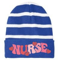 Nurse Valentines Day Valentine Er Icu Nicu Rn Nurses Gift Striped Beanie with Solid Band