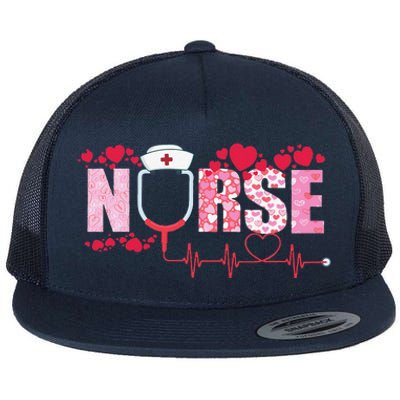 Nurse Valentines Day Heart Stethoscope Cute Love Nursing Flat Bill Trucker Hat