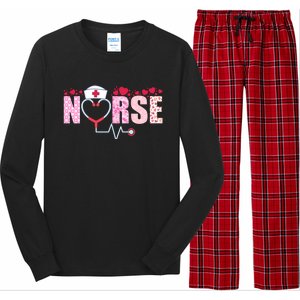 Nurse Valentines Day Hearts Love Valentines Day Nurse Gift Long Sleeve Pajama Set