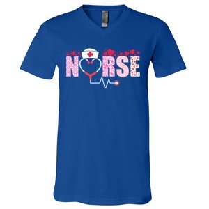 Nurse Valentines Day Hearts Love Valentines Day Nurse Gift V-Neck T-Shirt