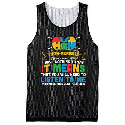 Non Verbal Doesn't Mean That I Have Nothing To Say ASD Spectrum Disorder Mesh Reversible Basketball Jersey Tank