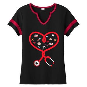 Nurse Valentines Day Nursing Health Worker Stethoscope Love Ladies Halftime Notch Neck Tee