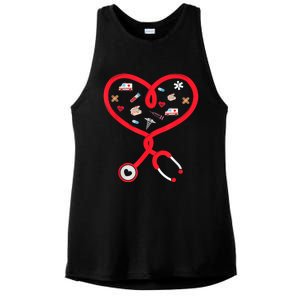 Nurse Valentines Day Nursing Health Worker Stethoscope Love Ladies PosiCharge Tri-Blend Wicking Tank