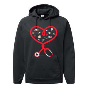 Nurse Valentines Day Nursing Health Worker Stethoscope Love Performance Fleece Hoodie