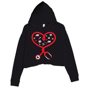 Nurse Valentines Day Nursing Health Worker Stethoscope Love Crop Fleece Hoodie