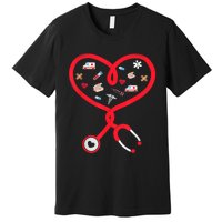 Nurse Valentines Day Nursing Health Worker Stethoscope Love Premium T-Shirt