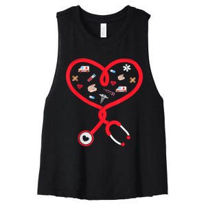 Nurse Valentines Day Nursing Health Worker Stethoscope Love Women's Racerback Cropped Tank