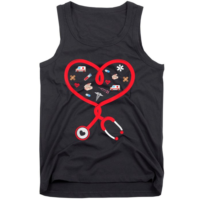 Nurse Valentines Day Nursing Health Worker Stethoscope Love Tank Top