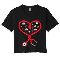 Nurse Valentines Day Nursing Health Worker Stethoscope Love Women's Crop Top Tee