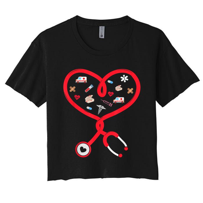 Nurse Valentines Day Nursing Health Worker Stethoscope Love Women's Crop Top Tee