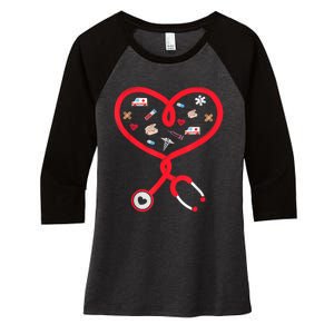 Nurse Valentines Day Nursing Health Worker Stethoscope Love Women's Tri-Blend 3/4-Sleeve Raglan Shirt