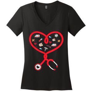 Nurse Valentines Day Nursing Health Worker Stethoscope Love Women's V-Neck T-Shirt