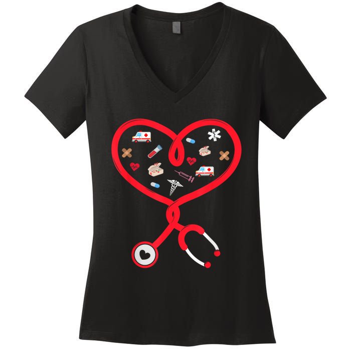 Nurse Valentines Day Nursing Health Worker Stethoscope Love Women's V-Neck T-Shirt