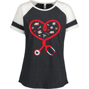 Nurse Valentines Day Nursing Health Worker Stethoscope Love Enza Ladies Jersey Colorblock Tee