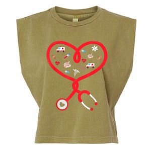 Nurse Valentines Day Nursing Health Worker Stethoscope Love Garment-Dyed Women's Muscle Tee