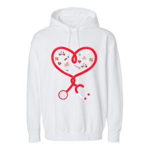 Nurse Valentines Day Nursing Health Worker Stethoscope Love Garment-Dyed Fleece Hoodie