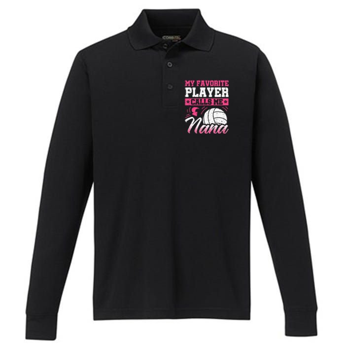 Nana Volleyball Fan Player Grandmother Team Sport Spiker Performance Long Sleeve Polo