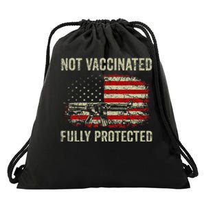 Not Vaccinated Fully Protected Gun Rights American Flag Drawstring Bag