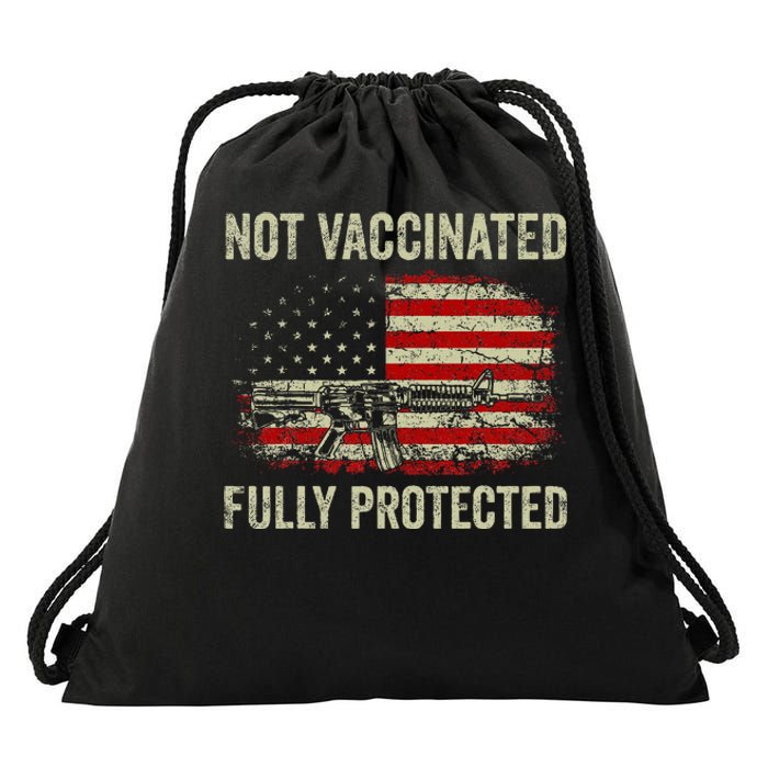 Not Vaccinated Fully Protected Gun Rights American Flag Drawstring Bag