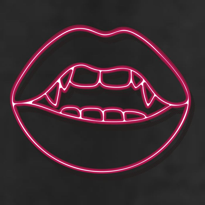 Neon Vampire Mouth 7 Panel Mesh Trucker Snapback Hat