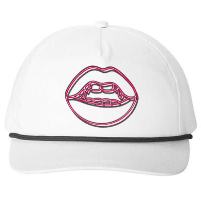 Neon Vampire Mouth Snapback Five-Panel Rope Hat