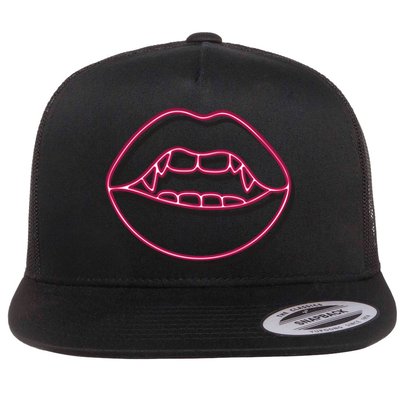 Neon Vampire Mouth Flat Bill Trucker Hat