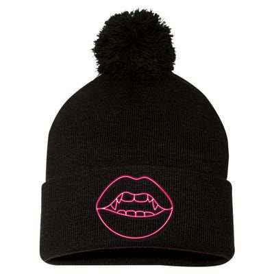 Neon Vampire Mouth Pom Pom 12in Knit Beanie