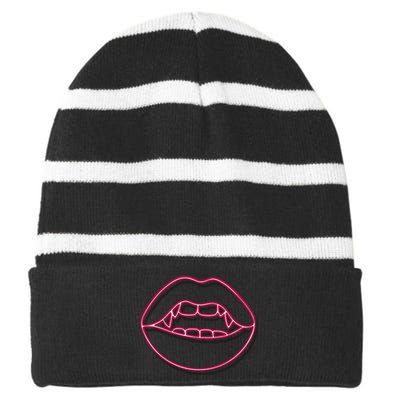 Neon Vampire Mouth Striped Beanie with Solid Band