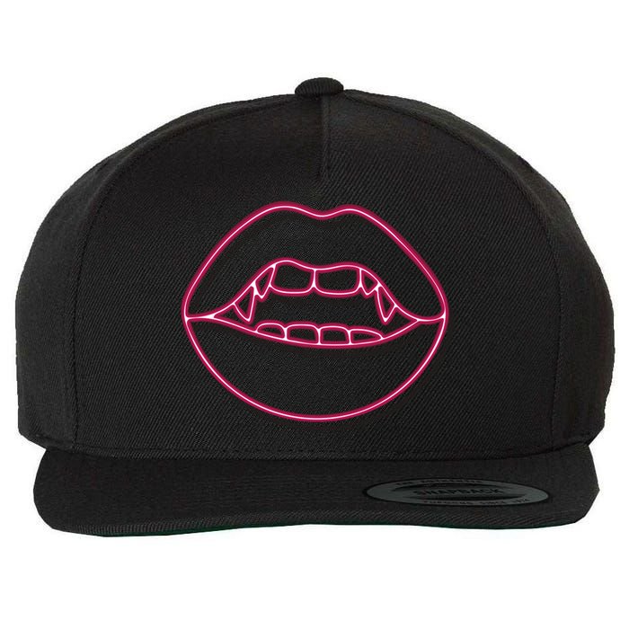 Neon Vampire Mouth Wool Snapback Cap