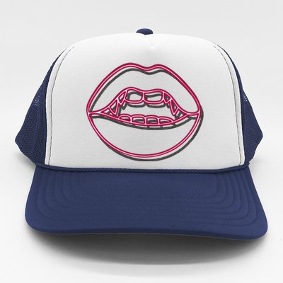 Neon Vampire Mouth Trucker Hat