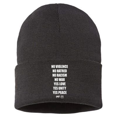 No Violence No Hatred No Racism No War Yes Love Yes Unity Yes Peace Sustainable Knit Beanie