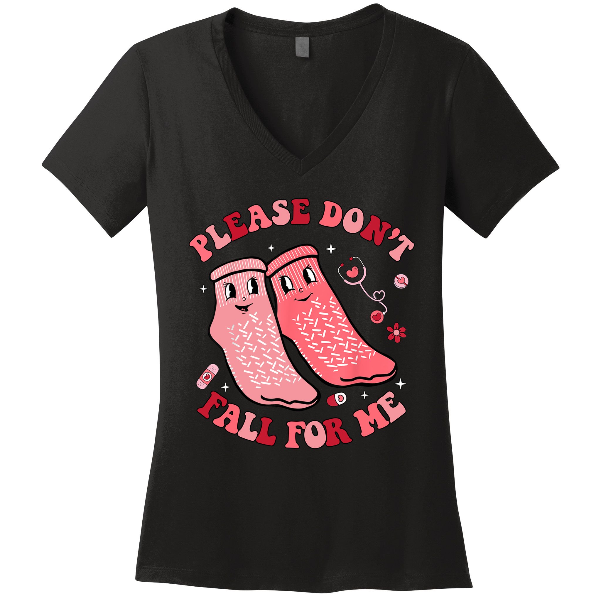 Nurse Valentine Non Slip Socks Please Dont Fall For Me Women's V-Neck T-Shirt