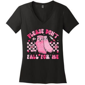 Nurse Valentine Non Slip Socks Please Dont Fall For Me Gift Women's V-Neck T-Shirt