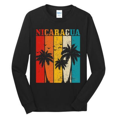 Nicaragua Vintage Palm Trees Surfer Nicaraguan Souvenir Nica Tall Long Sleeve T-Shirt