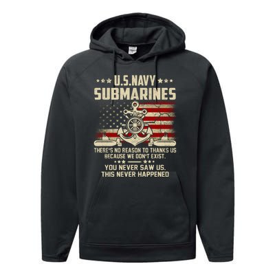 Na Vy Submarines Theres No Reason To Thank Us We Dont Exis Performance Fleece Hoodie