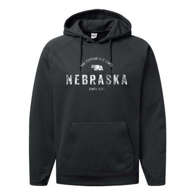 Nebraska Vintage Sports Design Retro Ne Performance Fleece Hoodie